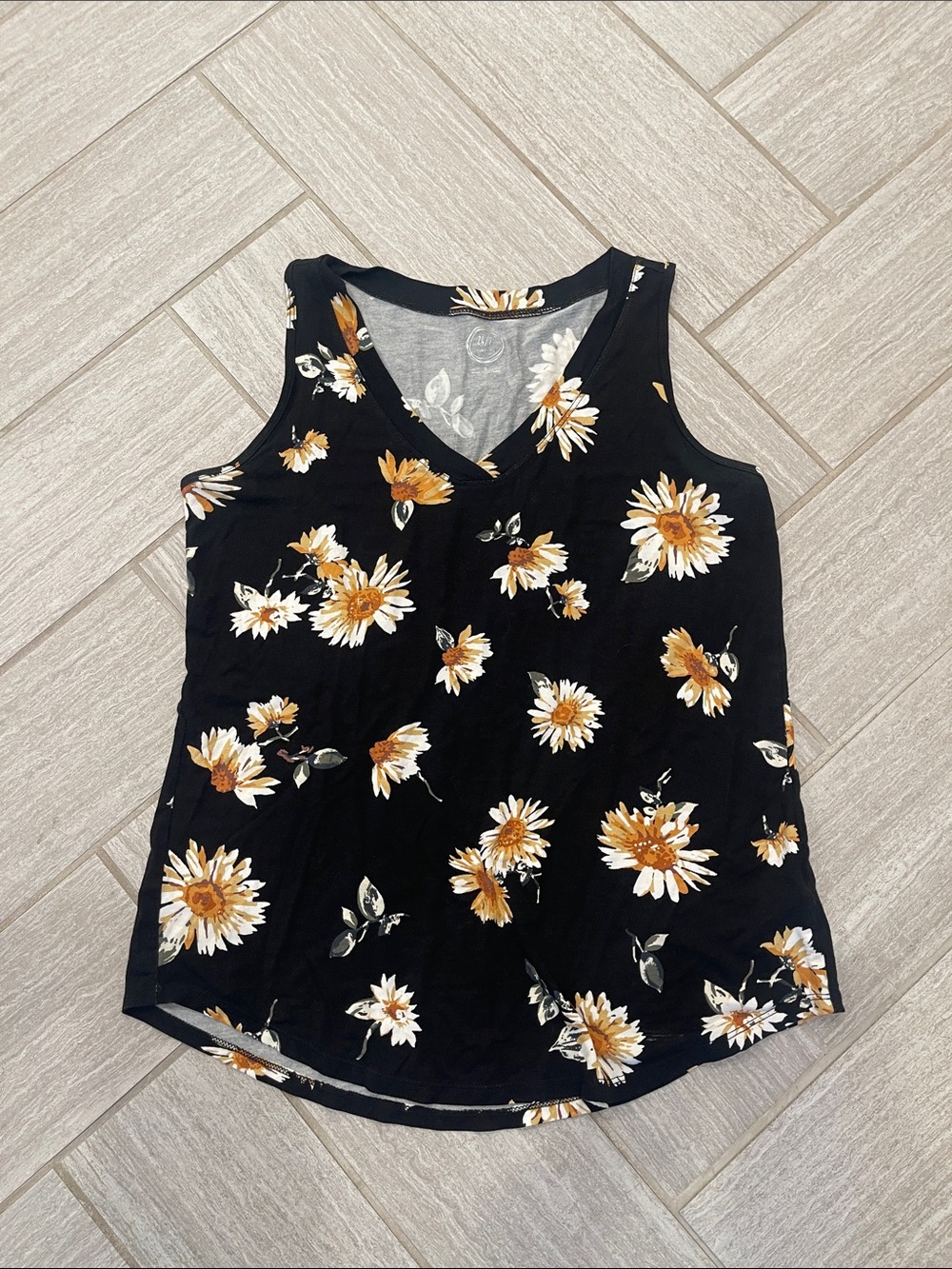 Maurice’s Black Floral V-Neck Sleeveless Top - Yellow Daisy Print
